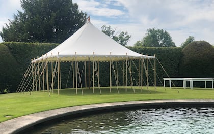 Luxury Small Garden Party Canvas Marquee for circa 30 seated guests.
