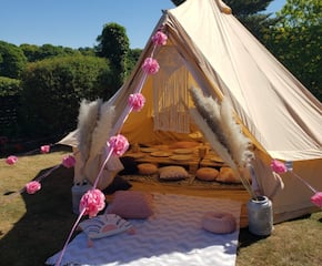 4m Cream Canvas Bell Tent Boho With Picnic Set Up