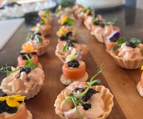 Handcrafted Canapes Featuring King Prawns Tempura and Sweet Chilli Sauce
